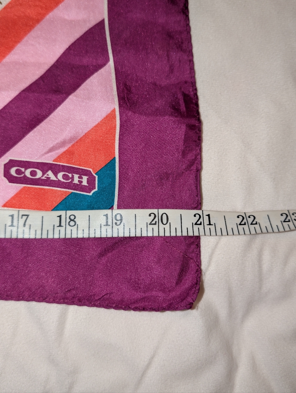 Coach Scarf Multicolor Diagonal Stripe Silk with Magenta Border 21" X 21" GUC - Picture 8 of 11